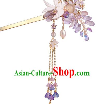 Chinese Classical Palace Bird Hair Sticks Handmade Hanfu Hair Accessories Ancient Ming Dynasty Princess Wisteria Tassel Hairpins