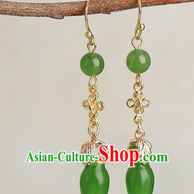 Chinese Handmade Jade Earrings Classical Ear Accessories Hanfu Ming Dynasty Princess Eardrop