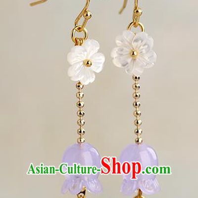 Chinese Handmade Shell Earrings Classical Ear Accessories Hanfu Ming Dynasty Princess Convallaria Eardrop