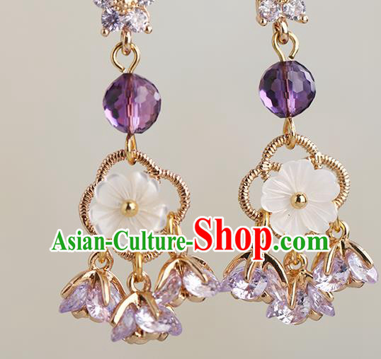 Chinese Handmade Purple Crystal Earrings Classical Ear Accessories Hanfu Ming Dynasty Princess Eardrop Chinese Handmade Purple Crystal Earrings Classical Ear Accessories Hanfu Ming Dynasty Princess Eardrop