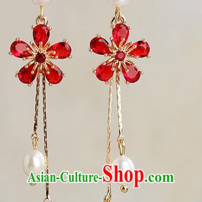 Chinese Handmade Red Crystal Earrings Classical Ear Accessories Hanfu Ming Dynasty Princess Plum Eardrop
