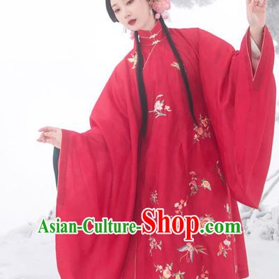 Chinese Ming Dynasty Historical Costumes Traditional Ancient Noble Lady Embroidered Red Gown and Skirt Hanfu Apparels Full Set
