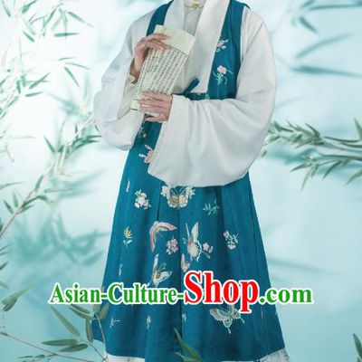 Chinese Ming Dynasty Patrician Women Historical Costumes Traditional Hanfu Apparels Ancient Countess Embroidered Green Vest