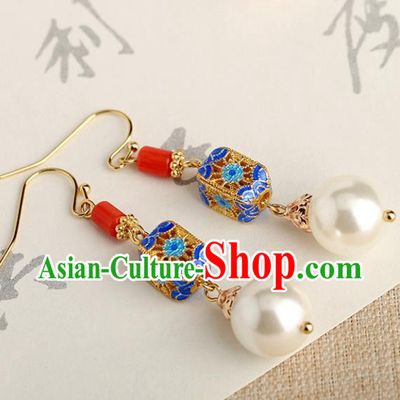 Chinese Handmade Agate Earrings Classical Ear Accessories Hanfu Qing Dynasty Princess Blueing Eardrop