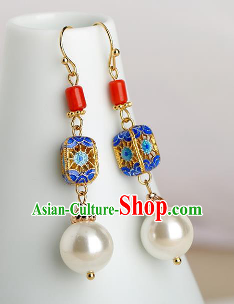 Chinese Handmade Agate Earrings Classical Ear Accessories Hanfu Qing Dynasty Princess Blueing Eardrop Chinese Handmade Agate Earrings Classical Ear Accessories Hanfu Qing Dynasty Princess Blueing Eardrop