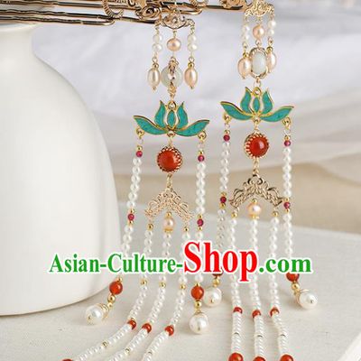 Chinese Classical Palace Agate Tassel Hair Stick Handmade Hanfu Hair Accessories Ancient Ming Dynasty Empress Phoenix Hairpins