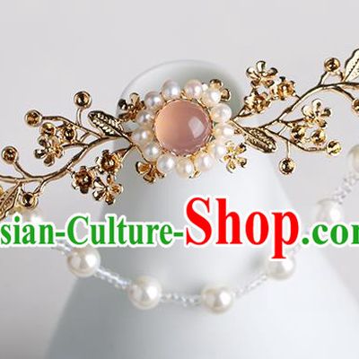Chinese Classical Palace Pink Chalcedony Hair Stick Handmade Hanfu Hair Accessories Ancient Ming Dynasty Empress Tassel Plum Hairpins
