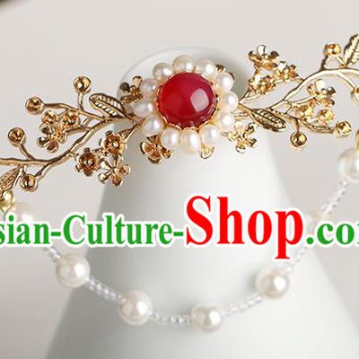Chinese Classical Palace Red Chalcedony Hair Stick Handmade Hanfu Hair Accessories Ancient Ming Dynasty Empress Tassel Plum Hairpins