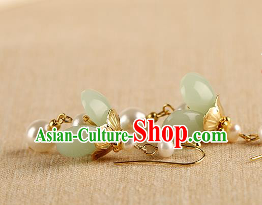 Chinese Handmade Green Flower Earrings Classical Ear Accessories Hanfu Qing Dynasty Princess Eardrop Chinese Handmade Green Flower Earrings Classical Ear Accessories Hanfu Qing Dynasty Princess Eardrop
