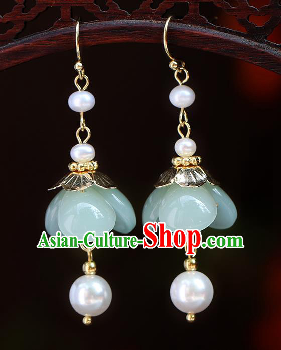 Chinese Handmade Green Flower Earrings Classical Ear Accessories Hanfu Qing Dynasty Princess Eardrop Chinese Handmade Green Flower Earrings Classical Ear Accessories Hanfu Qing Dynasty Princess Eardrop