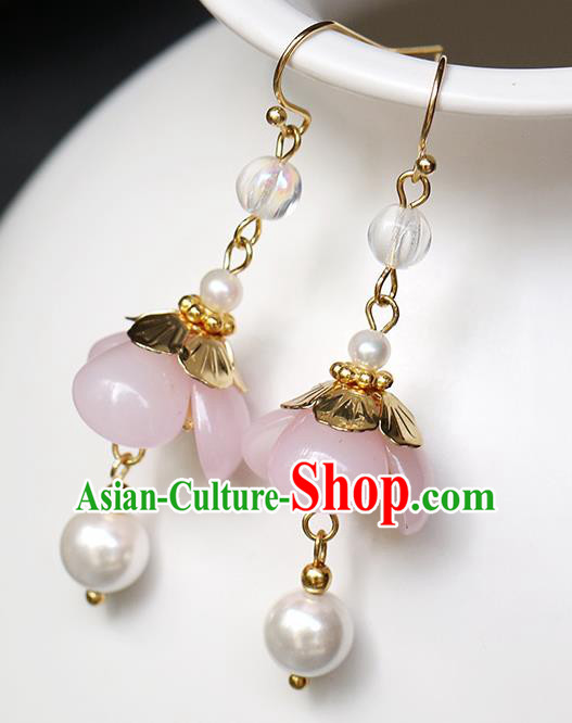 Chinese Handmade Pink Flower Earrings Classical Ear Accessories Hanfu Qing Dynasty Princess Eardrop Chinese Handmade Pink Flower Earrings Classical Ear Accessories Hanfu Qing Dynasty Princess Eardrop