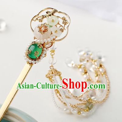 Chinese Classical Palace Golden Hair Stick Handmade Hanfu Hair Accessories Ancient Ming Dynasty Empress Beads Tassel Hairpins