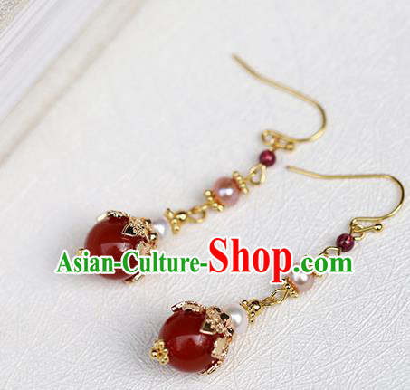 Chinese Handmade Agate Earrings Classical Ear Accessories Hanfu Qing Dynasty Princess Pearl Eardrop Chinese Handmade Agate Earrings Classical Ear Accessories Hanfu Qing Dynasty Princess Pearl Eardrop