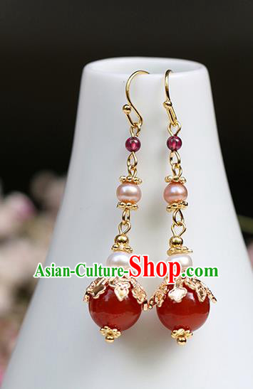Chinese Handmade Agate Earrings Classical Ear Accessories Hanfu Qing Dynasty Princess Pearl Eardrop Chinese Handmade Agate Earrings Classical Ear Accessories Hanfu Qing Dynasty Princess Pearl Eardrop