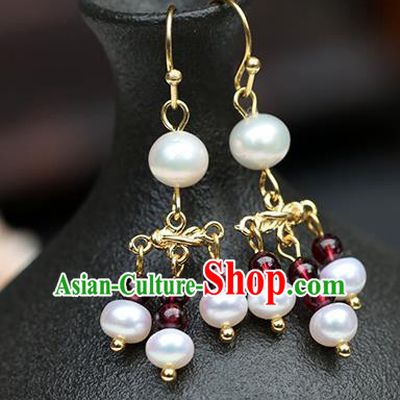 Chinese Handmade Earrings Classical Ear Accessories Hanfu Qing Dynasty Princess Garnet Beads Eardrop