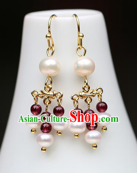 Chinese Handmade Earrings Classical Ear Accessories Hanfu Qing Dynasty Princess Garnet Beads Eardrop Chinese Handmade Earrings Classical Ear Accessories Hanfu Qing Dynasty Princess Garnet Beads Eardrop