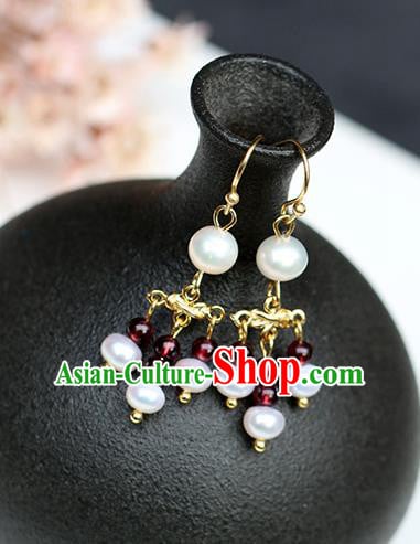 Chinese Handmade Earrings Classical Ear Accessories Hanfu Qing Dynasty Princess Garnet Beads Eardrop Chinese Handmade Earrings Classical Ear Accessories Hanfu Qing Dynasty Princess Garnet Beads Eardrop
