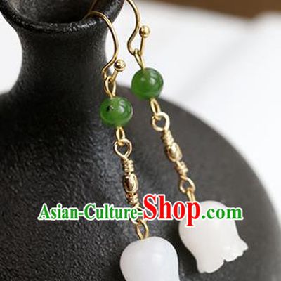 Chinese Handmade Jade Convallaria Earrings Classical Ear Accessories Hanfu Qing Dynasty Princess Eardrop