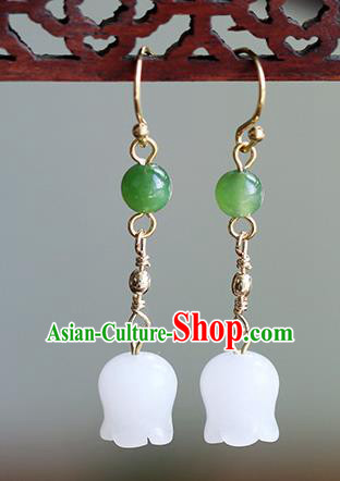 Chinese Handmade Jade Convallaria Earrings Classical Ear Accessories Hanfu Qing Dynasty Princess Eardrop Chinese Handmade Jade Convallaria Earrings Classical Ear Accessories Hanfu Qing Dynasty Princess Eardrop