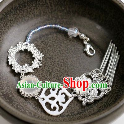 Chinese Classical Palace Argent Hair Comb Handmade Hanfu Hair Accessories Ancient Ming Dynasty Princess Chalcedony Shell Hairpins