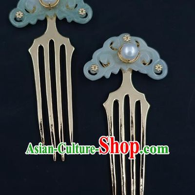 Chinese Classical Palace Jade Cloud Hair Combs Handmade Hanfu Hair Accessories Ancient Song Dynasty Empress Hairpins