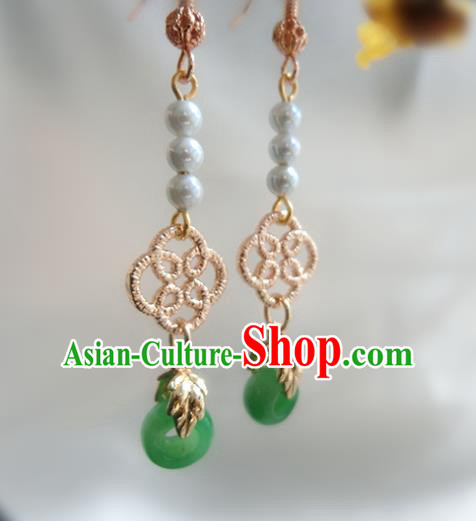 Chinese Handmade Green Rings Earrings Classical Ear Accessories Hanfu Ming Dynasty Princess Eardrop Chinese Handmade Green Rings Earrings Classical Ear Accessories Hanfu Ming Dynasty Princess Eardrop