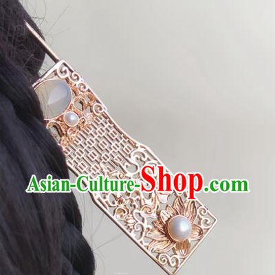Chinese Classical Palace White Chalcedony Golden Hair Sticks Handmade Hanfu Hair Accessories Ancient Tang Dynasty Empress Carving Lotus Hairpins