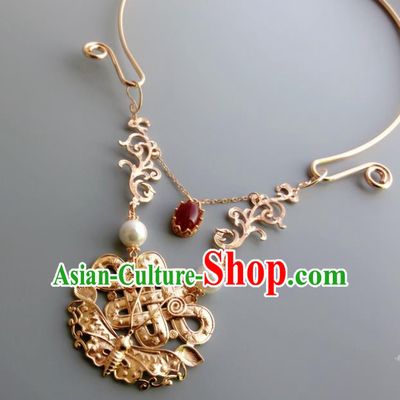 Chinese Handmade Hanfu Golden Butterfly Necklet Classical Jewelry Accessories Ancient Ming Dynasty Princess Necklace for Women