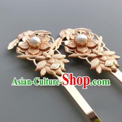 Chinese Classical Palace Hair Sticks Handmade Hanfu Hair Accessories Ancient Ming Dynasty Empress Golden Lotus Hairpins