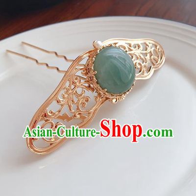 Chinese Classical Palace Hair Crown Handmade Hanfu Hair Accessories Ancient Ming Dynasty Empress Chrysoprase Hairpins