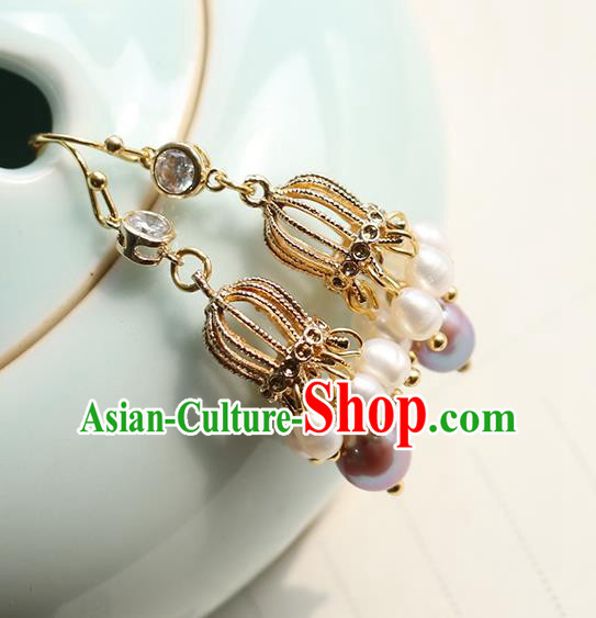 Chinese Handmade Golden Earrings Classical Ear Accessories Hanfu Ming Dynasty Princess Zircon Eardrop Chinese Handmade Golden Earrings Classical Ear Accessories Hanfu Ming Dynasty Princess Zircon Eardrop