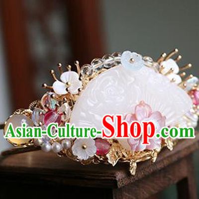 Chinese Classical Palace Jade Hair Comb Handmade Hanfu Hair Accessories Ancient Tang Dynasty Princess Hairpins Golden Hair Crown