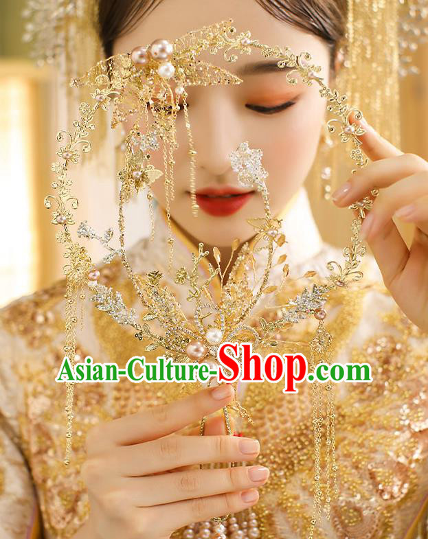 Chinese Handmade Wedding Golden Tassel Palace Fans Classical Fans Ancient Bride Crystal Round Fans Chinese Handmade Wedding Golden Tassel Palace Fans Classical Fans Ancient Bride Crystal Round Fans