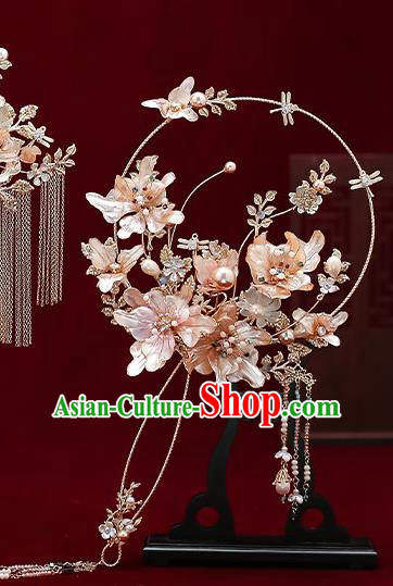 Chinese Handmade Wedding Flowers Palace Fans Classical Fans Ancient Bride Crystal Tassel Round Fans Chinese Handmade Wedding Flowers Palace Fans Classical Fans Ancient Bride Crystal Tassel Round Fans