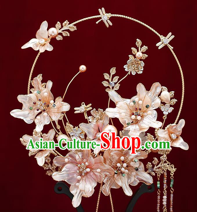 Chinese Handmade Wedding Flowers Palace Fans Classical Fans Ancient Bride Crystal Tassel Round Fans Chinese Handmade Wedding Flowers Palace Fans Classical Fans Ancient Bride Crystal Tassel Round Fans