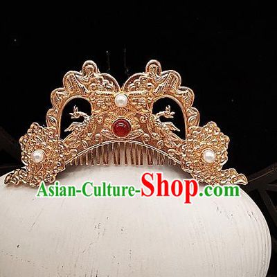 Chinese Classical Gems Hair Comb Handmade Hanfu Hair Accessories Ancient Tang Dynasty Princess Hairpins Golden Hair Crown