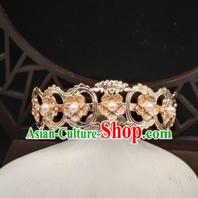 Chinese Classical Pearls Hair Crown Handmade Hanfu Hair Accessories Ancient Tang Dynasty Princess Golden Plum Hairpins