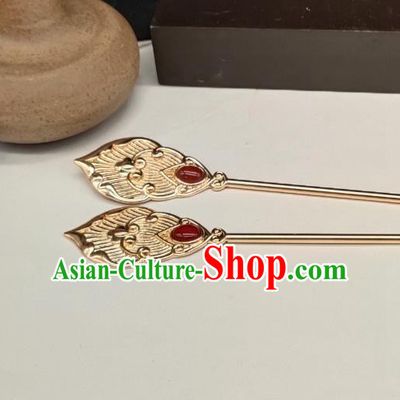 Chinese Classical Golden Hair Stick Handmade Hanfu Hair Accessories Ancient Tang Dynasty Princess Agate Hairpins