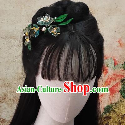 Chinese Classical Green Butterfly Hair Comb Handmade Hanfu Hair Accessories Ancient Song Dynasty Princess Green Plum Hairpins
