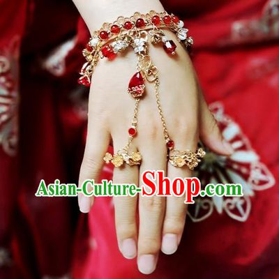 Chinese Handmade Tang Dynasty Agate Bracelet Classical Jewelry Accessories Ancient Princess Hanfu Golden Bangle for Women