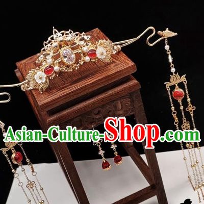 Chinese Classical Golden Phoenix Coronet Handmade Hanfu Hair Accessories Ancient Jin Dynasty Princess Hairpins Crystal Hair Crown