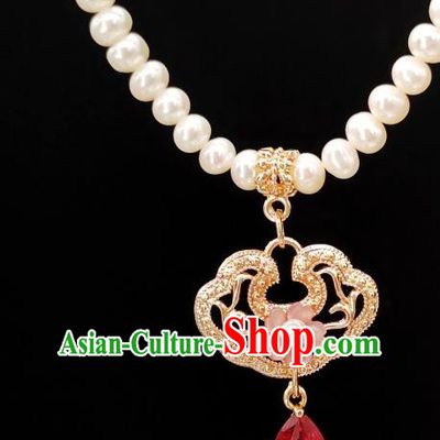 Chinese Handmade Hanfu Necklet Classical Jewelry Accessories Ancient Ming Dynasty Princess Longevity Lock Necklace for Women