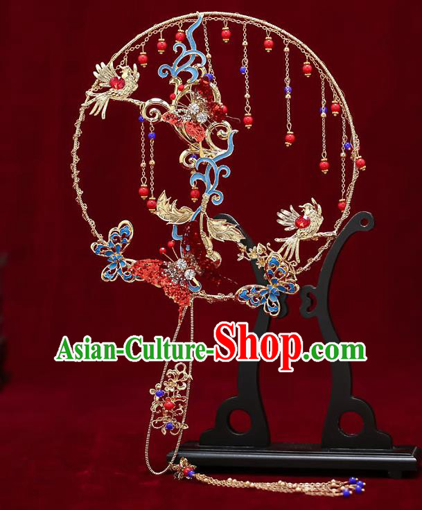 Chinese Handmade Wedding Blueing Butterfly Palace Fans Classical Fans Ancient Bride Red Round Fans Chinese Handmade Wedding Blueing Butterfly Palace Fans Classical Fans Ancient Bride Red Round Fans
