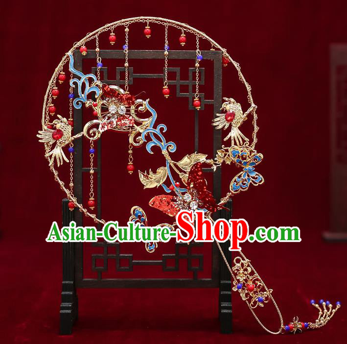 Chinese Handmade Wedding Blueing Butterfly Palace Fans Classical Fans Ancient Bride Red Round Fans Chinese Handmade Wedding Blueing Butterfly Palace Fans Classical Fans Ancient Bride Red Round Fans