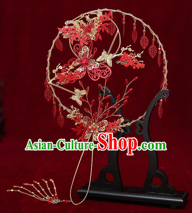 Chinese Handmade Wedding Red Leaf Palace Fans Classical Fans Ancient Bride Butterfly Round Fans Chinese Handmade Wedding Red Leaf Palace Fans Classical Fans Ancient Bride Butterfly Round Fans