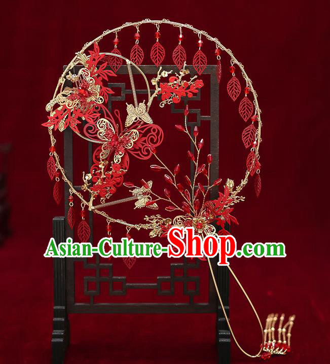 Chinese Handmade Wedding Red Leaf Palace Fans Classical Fans Ancient Bride Butterfly Round Fans Chinese Handmade Wedding Red Leaf Palace Fans Classical Fans Ancient Bride Butterfly Round Fans
