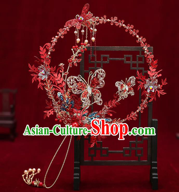 Chinese Handmade Wedding Red Dragonfly Butterfly Palace Fans Classical Fans Ancient Bride Round Fans Chinese Handmade Wedding Red Dragonfly Butterfly Palace Fans Classical Fans Ancient Bride Round Fans