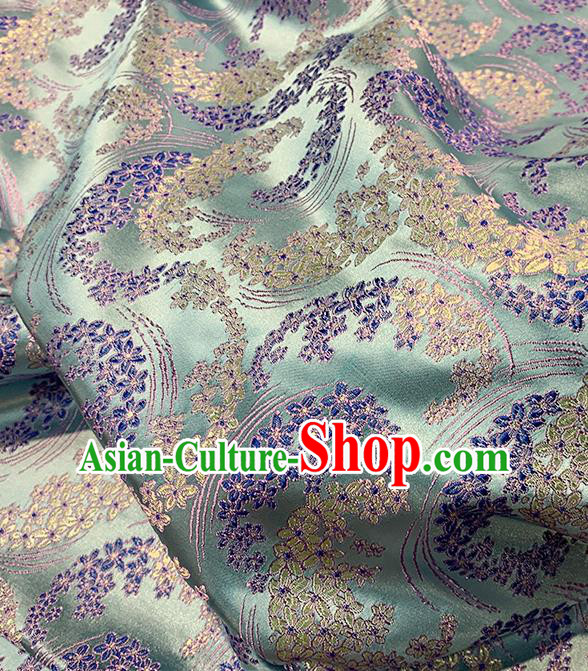 Chinese Traditional Sakura Pattern Green Silk Fabric Brocade Drapery Qipao Dress Damask Material Chinese Traditional Sakura Pattern Green Silk Fabric Brocade Drapery Qipao Dress Damask Material