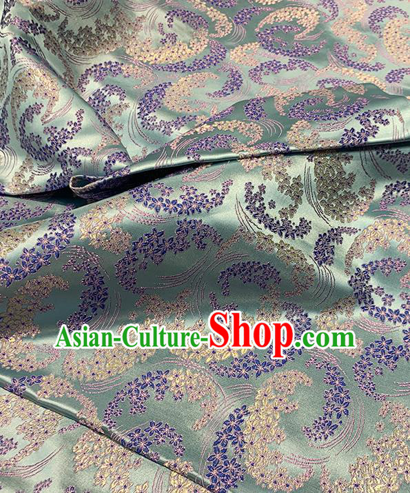 Chinese Traditional Sakura Pattern Green Silk Fabric Brocade Drapery Qipao Dress Damask Material Chinese Traditional Sakura Pattern Green Silk Fabric Brocade Drapery Qipao Dress Damask Material