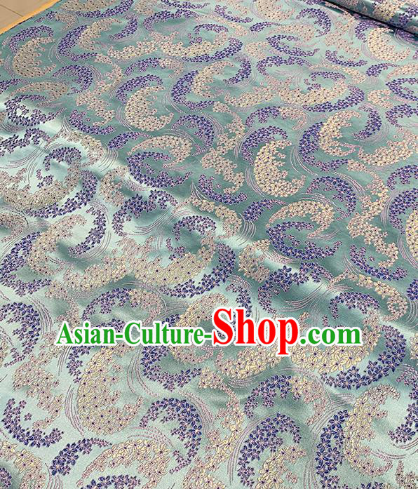 Chinese Traditional Sakura Pattern Green Silk Fabric Brocade Drapery Qipao Dress Damask Material Chinese Traditional Sakura Pattern Green Silk Fabric Brocade Drapery Qipao Dress Damask Material